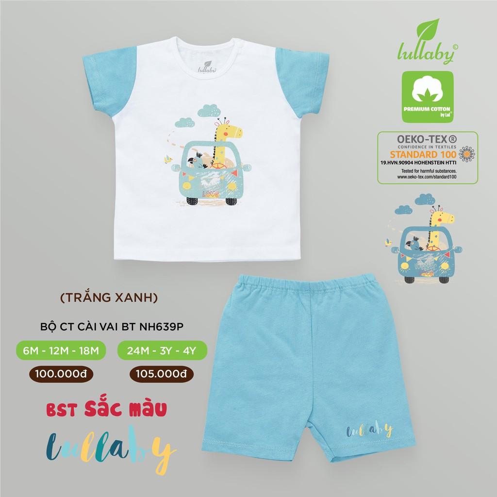 Bộ cộc tay bé trai Lullaby NH639P, bộ cài vai cotton mềm mịn