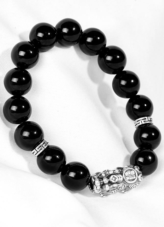 Vòng Tay Đá Obsidian Phối Charm Tỳ Hưu Bạc Ngọc Quý Gemstones