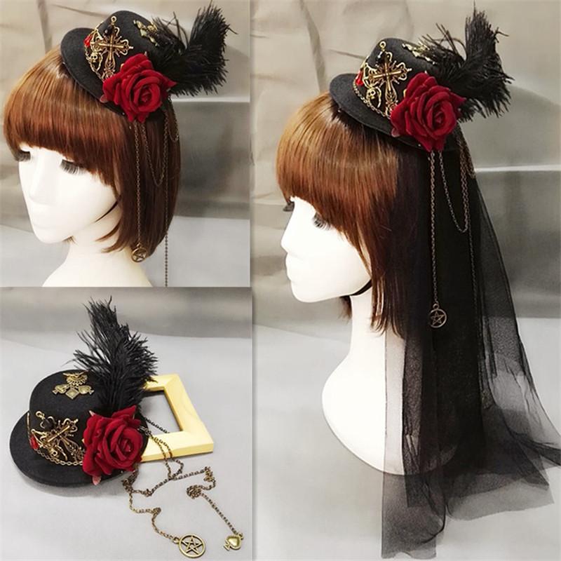 Bé Gái Vintage Phong Cách Khoa Học Viễn Tưởng Nón Fedora Lolita Ít Nón Mini Mũ Tóc Hoa Lông Vũ Trang Trí Mũ Nón Mũ Trụ Cosplay