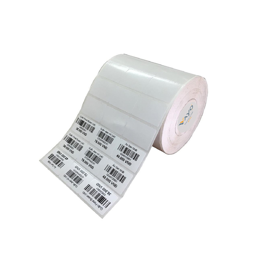 Tem in mã vạch VAYO 35x22mm, 3 tem/hàng (dùng mực), in barcode sản phẩm