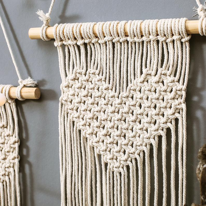 01 Mành Macrame đan tay thủ công hình trái tim trang trí nội thất gia đình, quán cafe, homestay