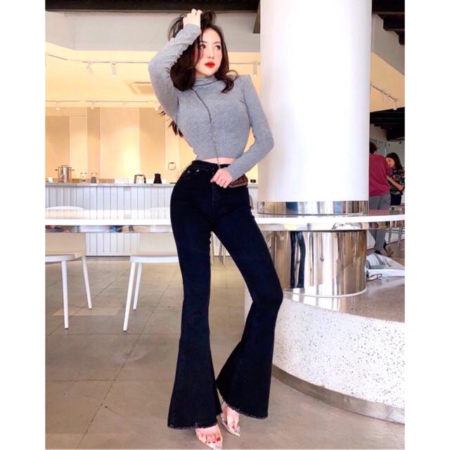 QUẦN ỐNG LOE ĐEN DÀI- chất jeans dày mềm-