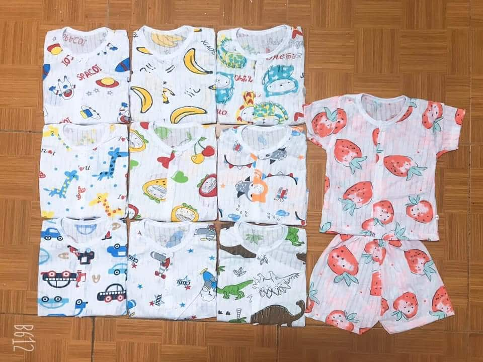 Combo 5 Áo Cotton Giấy Cúc Cài Giữa Cho Bé