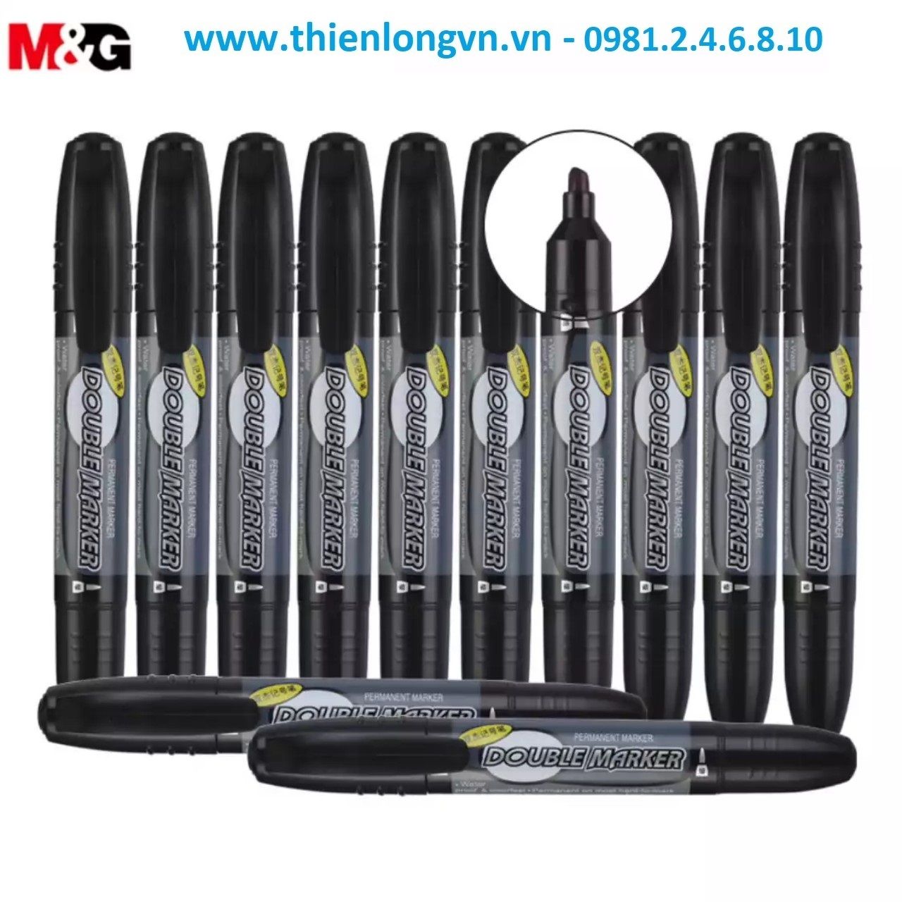 Hộp 12 cây bút lông dầu 2 đầu M&G - 2110 đen