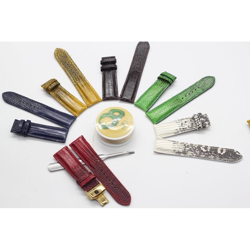 Dây Da Kỳ Đà,Dây Da Đồng Hồ May Tay Handmade Kèm Khóa Bướm Gập.BH 6 Tháng,
