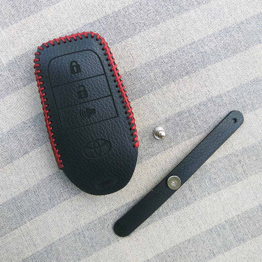 Bao da 3 nút chìa khóa smartkey cho xe hơi Toyota Fortuner (Đen)