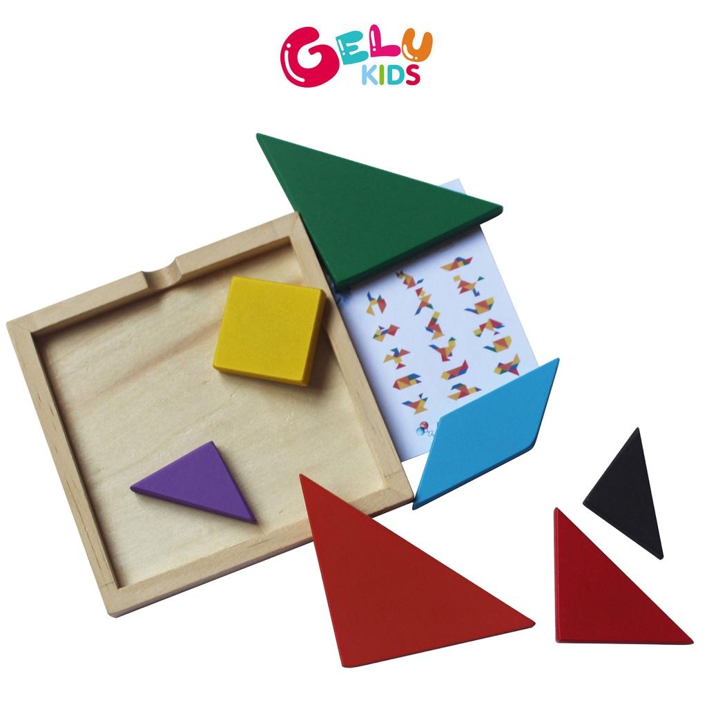 Bộ đồ chơi ghép hình Trí Uẩn Tangram GELU KIDS gỗ sơn màu tự nhiên cho bé vui chơi giải trí - GLDC01