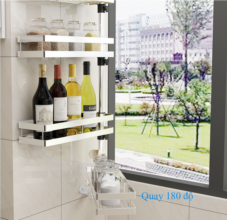 Kệ Đựng Gia Vị Inox Treo Tường - Kệ Để Gia Vị Nhà Bếp Bằng Inox 304 Cao Cấp Có Thể Xoay 180 Độ G34