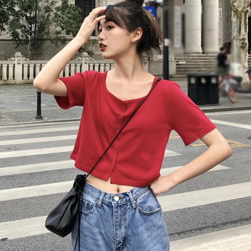 Áo Cardigan Ngắn Tay Cổ Vuông Dáng Rộng Thời Trang Cho Nữ