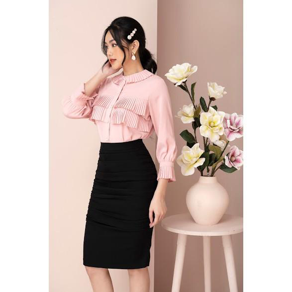 _Áo sơ mi dài tay xếp ly cổ