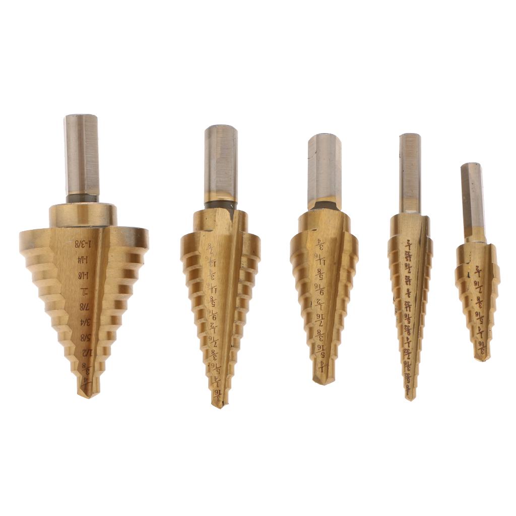 5 Chiếc Lớn Bước Mũi Khoan Nón Titanium HSS Bộ Dụng Cụ Có Hộp