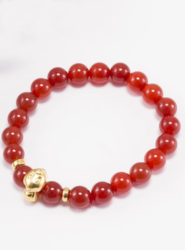 Vòng Tay Đá Mã Não Đỏ Charm Tuổi Tỵ Bạc Mạ Vàng 24K Ngọc Quý Gemstones