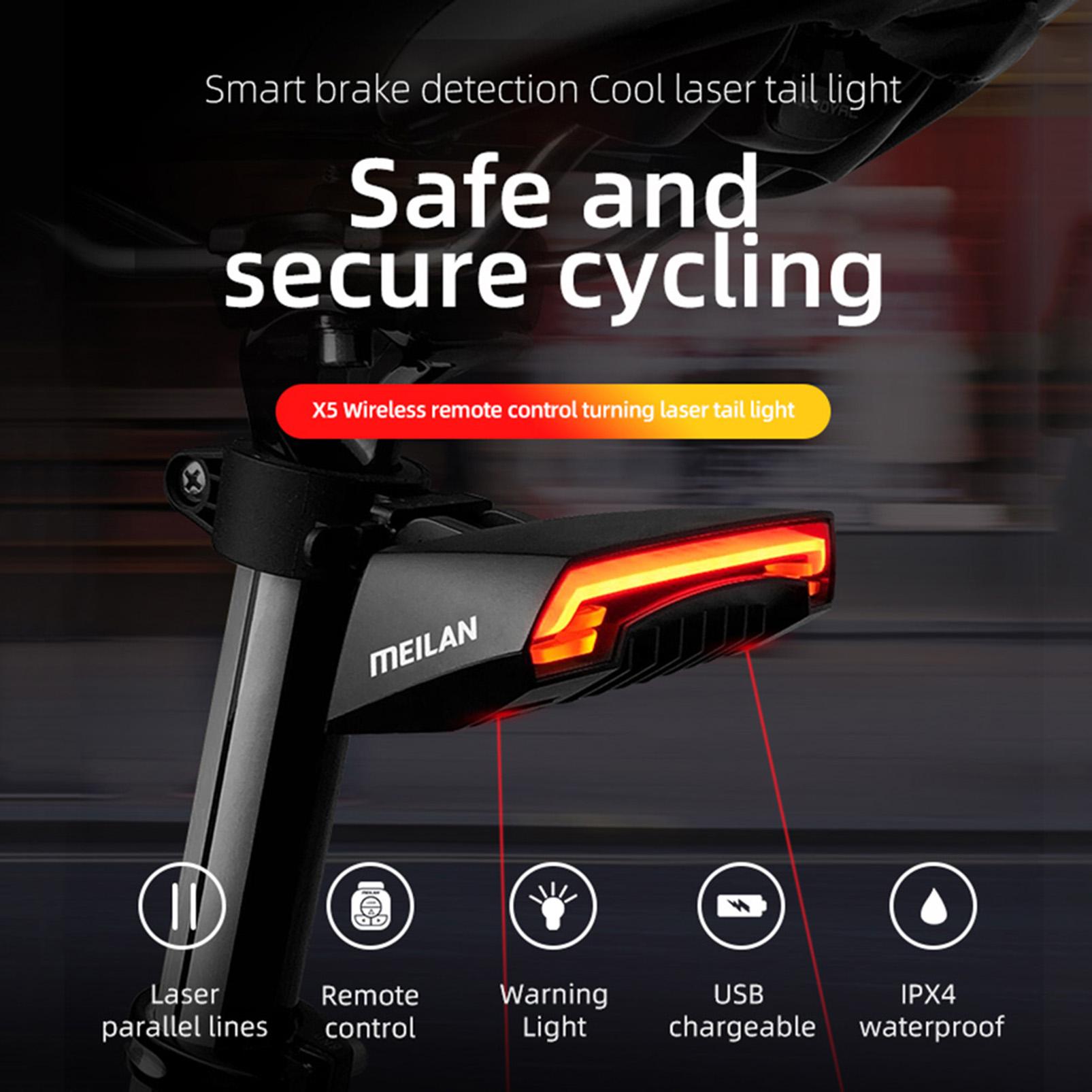 Đen tín hiệu gắn sau xe đạp Điều khiển từ xa không dây,Pin sạc USB 2000mAh,Có ba chế độ nhấp nháy