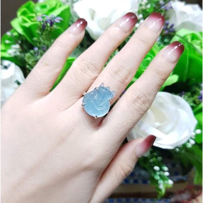 NHẪN BẠC HỒ LY - TỲ HƯU XANH DƯƠNG AQUAMARINE