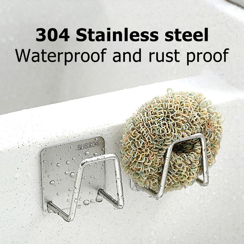 Kitchen Stainless Steel Sponges Holder Drain Drying Rack Self Adhesive Sink Shelf Kitchen Accessories Storage Organizer Gadgets