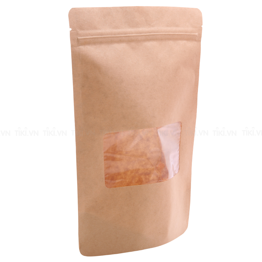 Túi giấy Kraft nâu zipper có cửa sổ 18x26cm