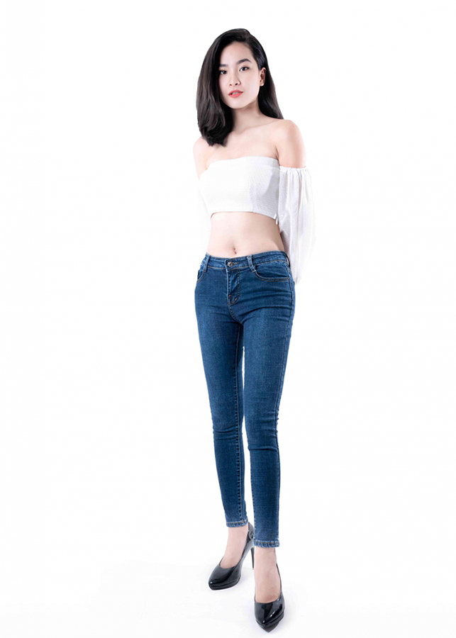 Quần jean nữ xanh đen trơn vải mềm co giãn