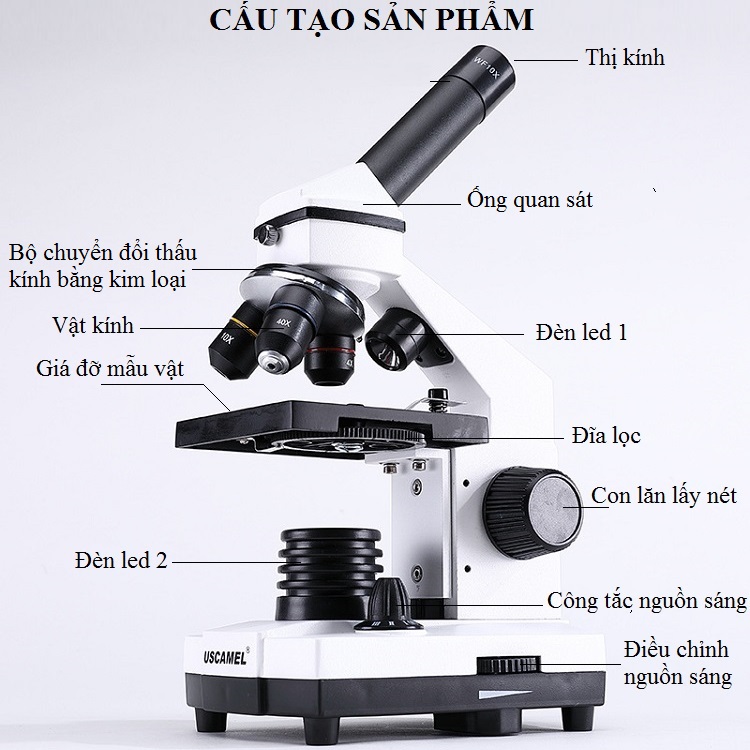 Kính hiển vi chất lượng cao phóng đại 1600 lần soi mẫu vật, tế bào trong phòng thí nghiệm, thực hành có đèn trợ sáng cao cấp UX001- Hàng nhập khẩu (Tặng quạt nhựa mini cắm cổng USB-GIAO NGẪU NHIÊN)