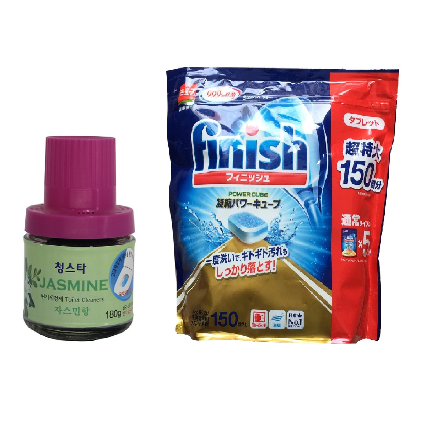 Combo chai khử khuẩn bồn cầu Family Hàn Quốc + Túi 150 viên rửa bát Finish Nhật Bản - Hương Jassmine