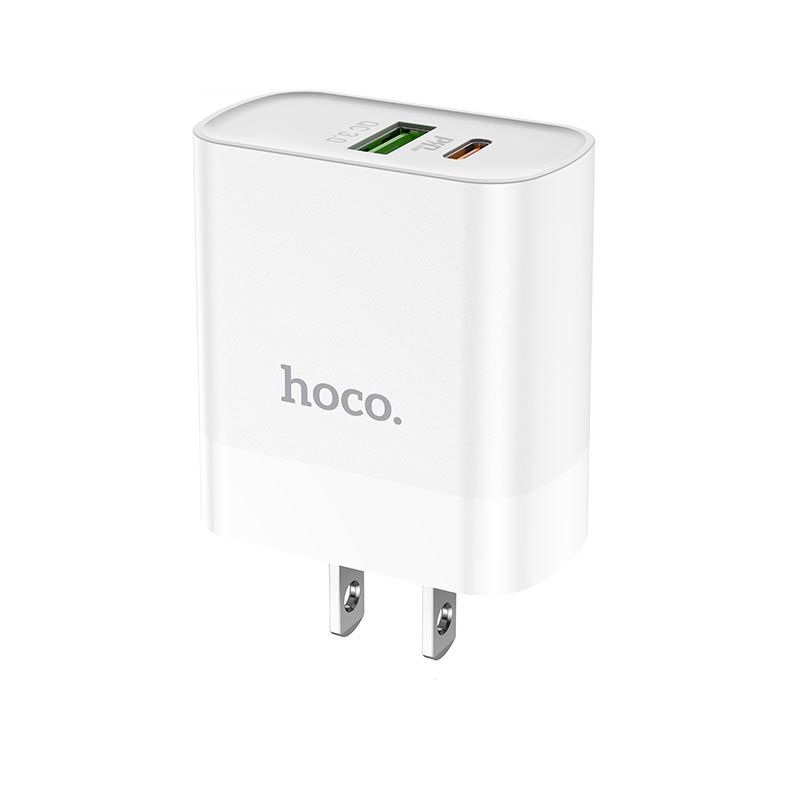 Cốc sạc PD20W Hoco C80 cổng Usb và Type-C chân dẹp , Quick Charger 3.0 tốc độ sạc nhanh - Hàng chính hãng