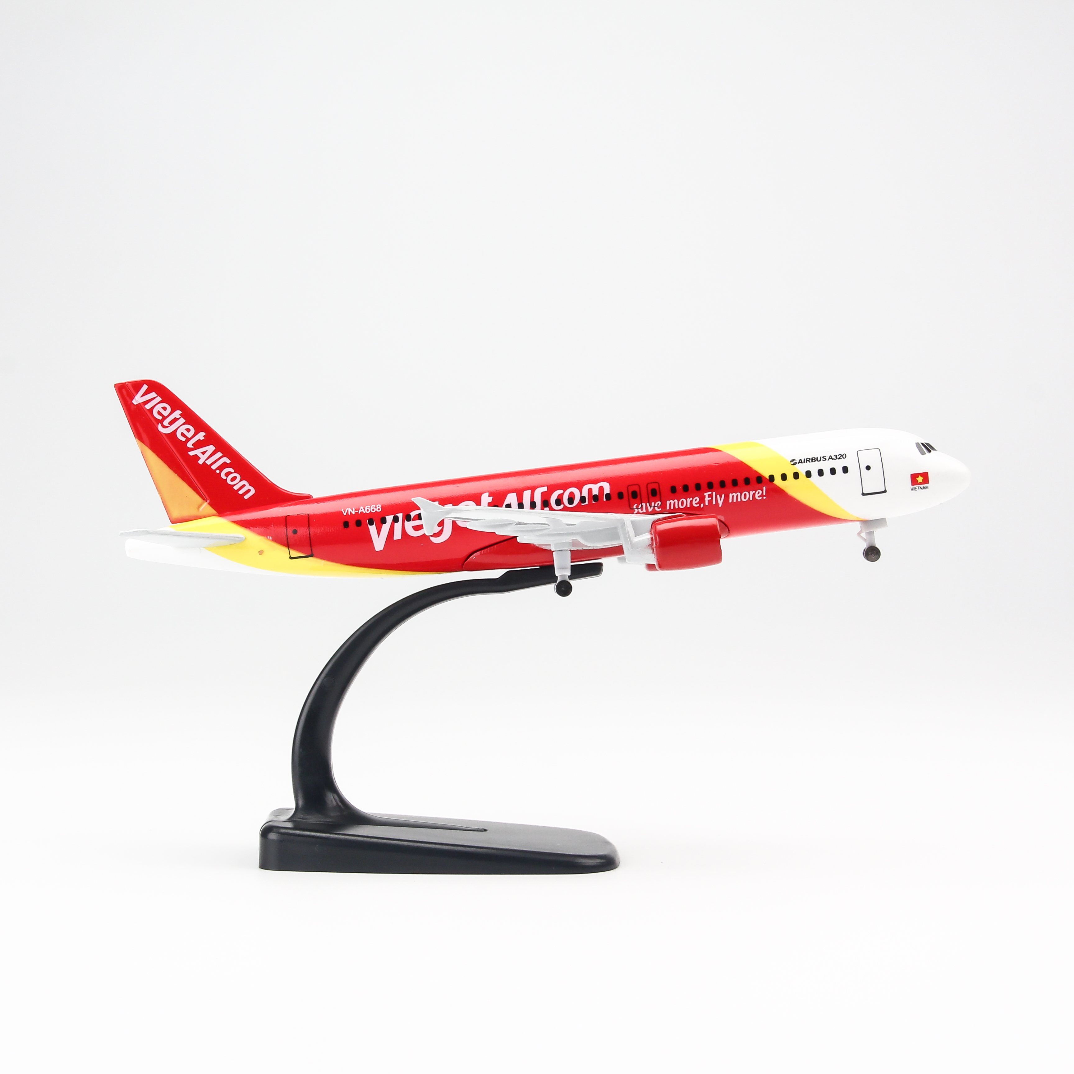 Mô hình máy bay A320 Vietjet Airlines (20cm) (Trắng Đỏ Vàng,có bánh )