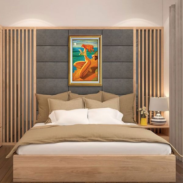 Tranh Trừu Tượng Sơn Dầu Cô Gái Bên Bờ Biển Canvas Có Viền W1142