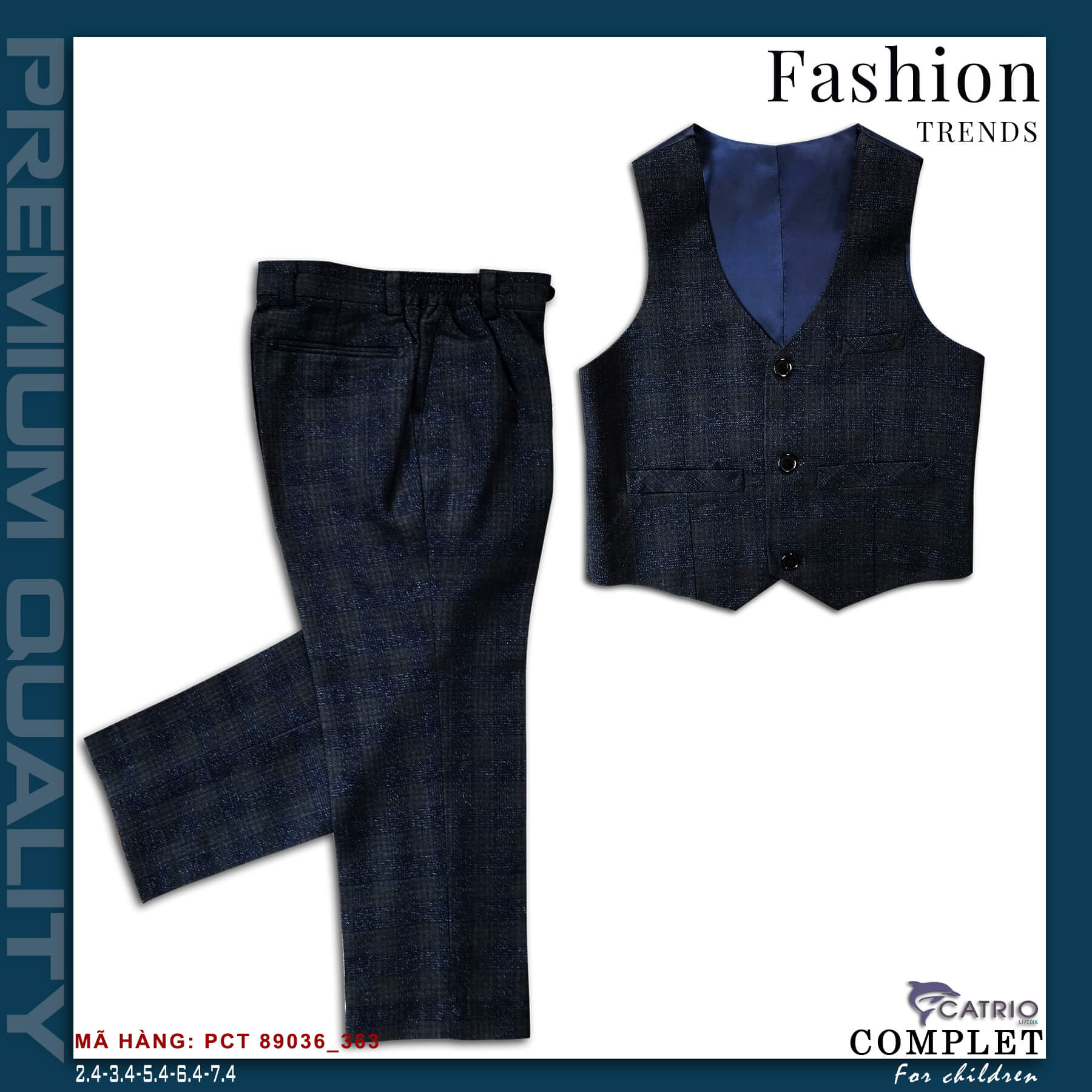 BỘ VEST BÉ TRAI CATRIO PCT89036/363 LÀ BỘ COMPLET TRẺ EM từ 8 tuổi đến 11 tuổi phù hợp ngày lễ tết, tiệc cưới thuộc BST quần áo complet veston trẻ em CATRIO mùa thu đông