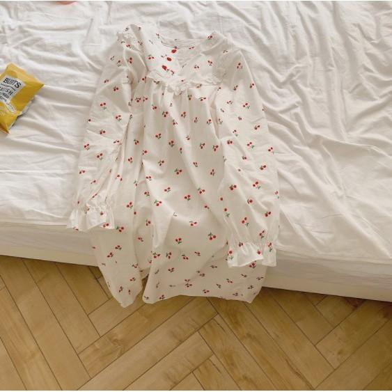 Set đồ ngủ thiết kế kiểu vintage, họa tiết in hình cherry nhí (Có 2 kiểu: set đầm &amp; set áo-quần) S018