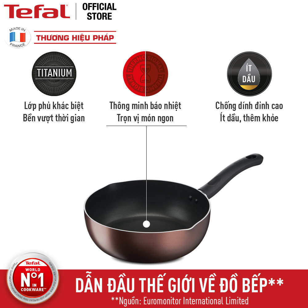 Chảo sâu lòng chống dính đáy từ Tefal Day by Day 24cm, dùng cho mọi loại bếp- Hàng chính hãng