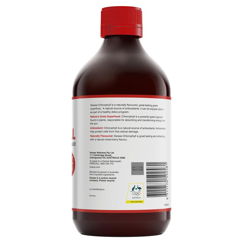 Nước diệp Lục Swisse Chlorophyll Mixed Berry Flavour Superfood 500ml Úc - Bổ máu, giảm viêm nhiễm, nhanh lành vét thương, hỗ trợ hệ hô hấp, viêm họng