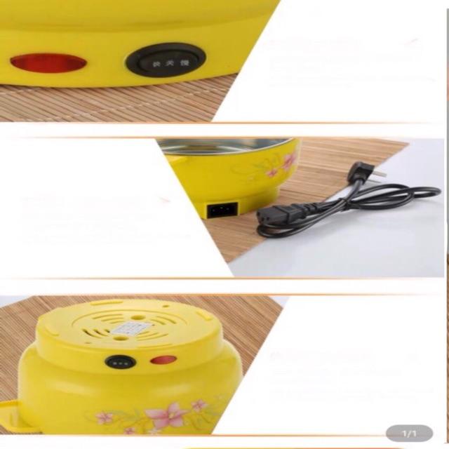 Nồi lẩu điện đa năng mini tròn kèm hấp xửng lòng chảo màu trắng inox 22cm màu vàng , hồng