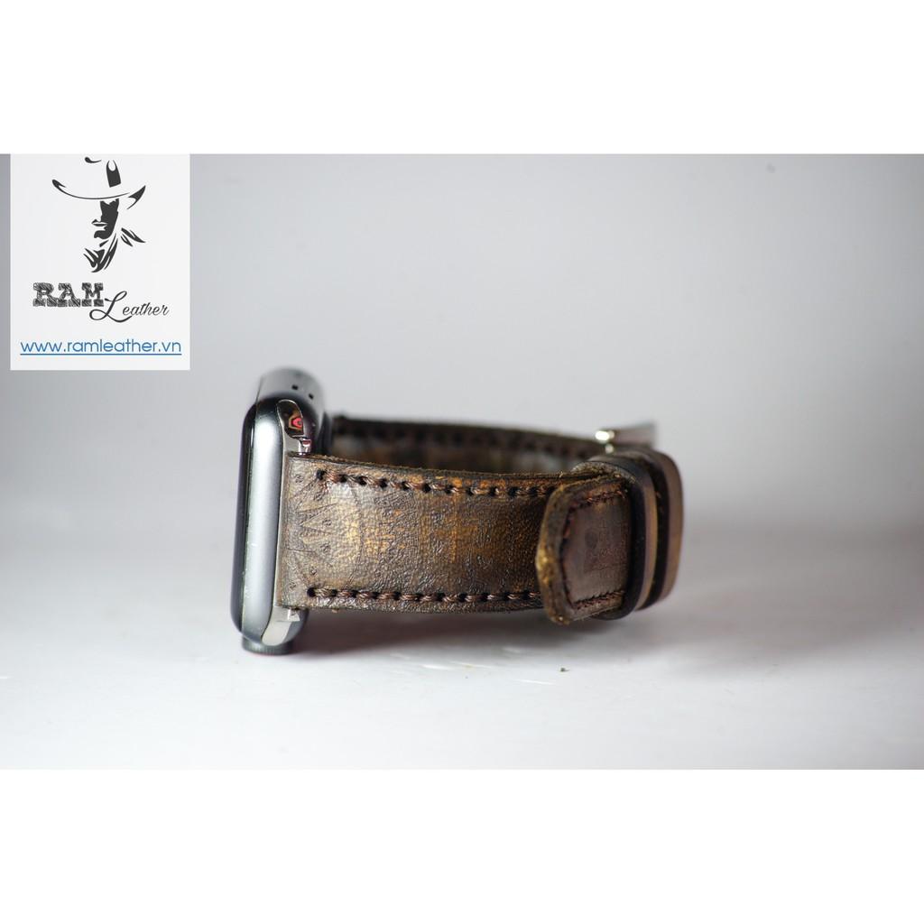 DÂY ĐỒNG HỒ TRỐNG ĐÔNG DA BÒ VEGTAN Ý NHUỘM THỦ CÔNG MÀU SOCOLA