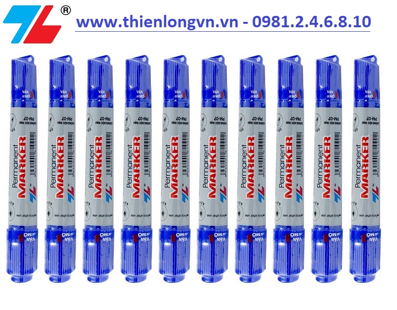 Hộp 10 cây bút lông dầu 2 đầu Thiên Long; PM-07 xanh