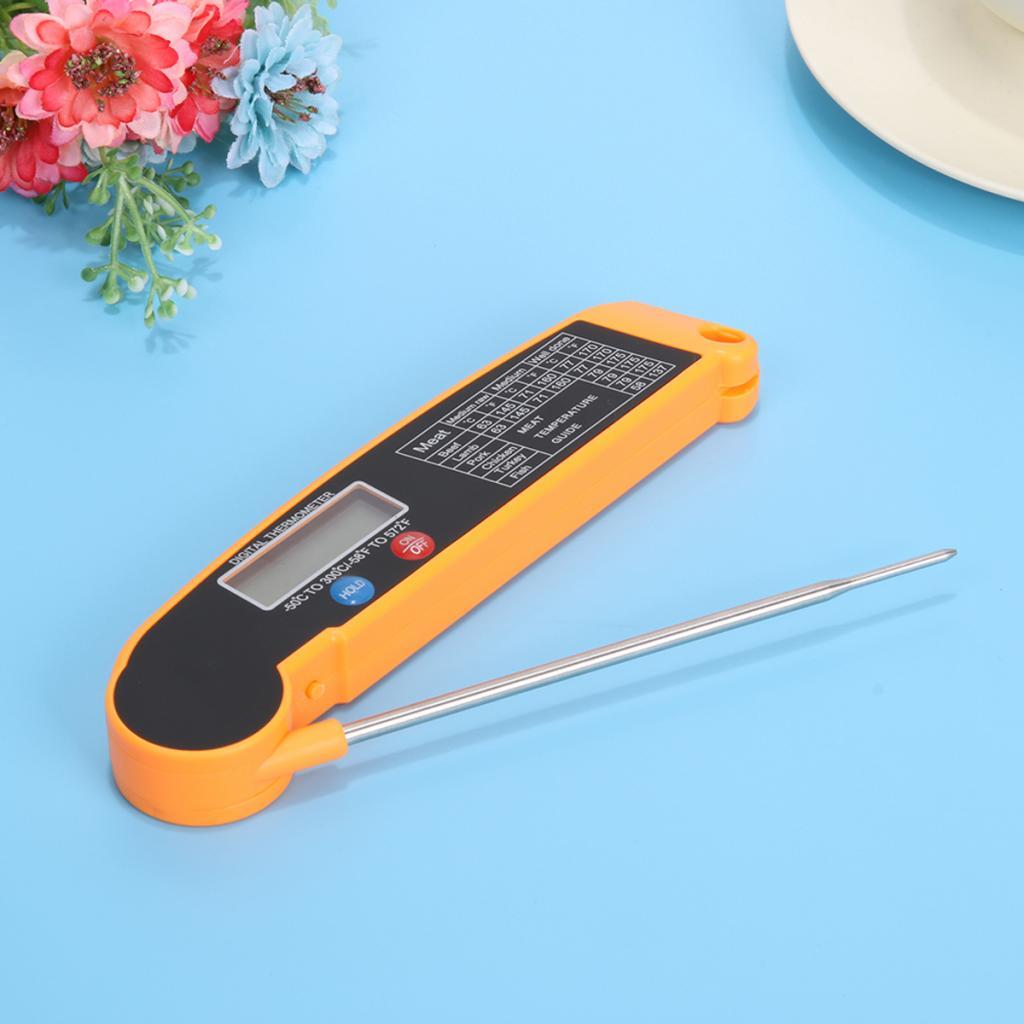 Digital Food Thermometer With Folding Long Probe BBQ Meat Water Milk Smoker Household Cooking Temperature Tools Black Yellow