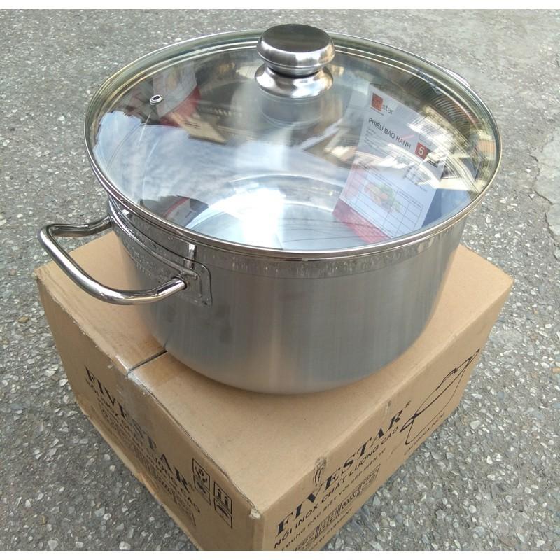 Nồi luộc gà FiveStar inox 430 nắp kính, tặng 2 muỗng canh (26cm / 28cm / 30cm / 32cm), 3 đáy dùng bếp từ, hồng ngoại,gas