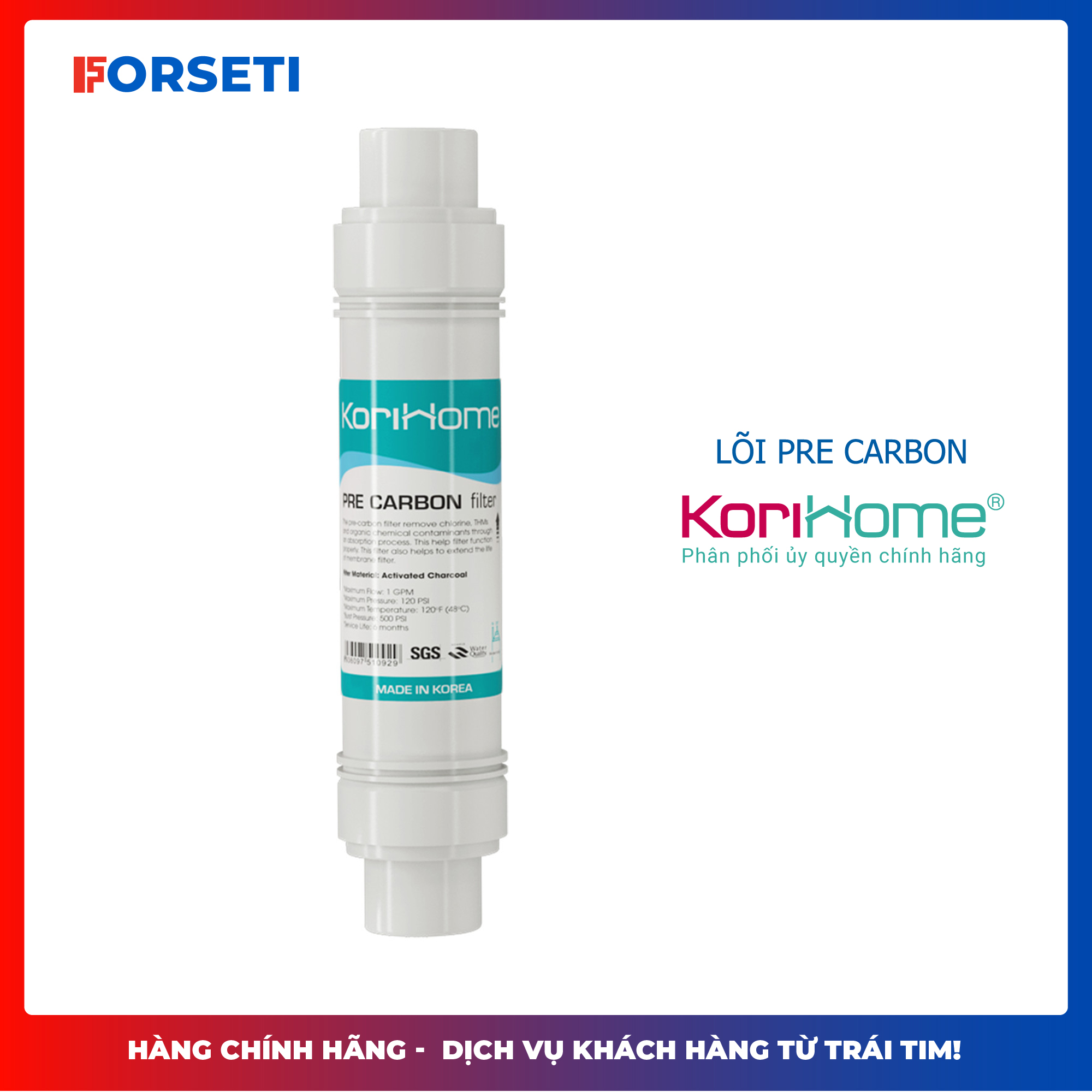 Combo 4 lõi lọc thô: 2 Sediment + 2 Pre carbon chính hãng Korihome 