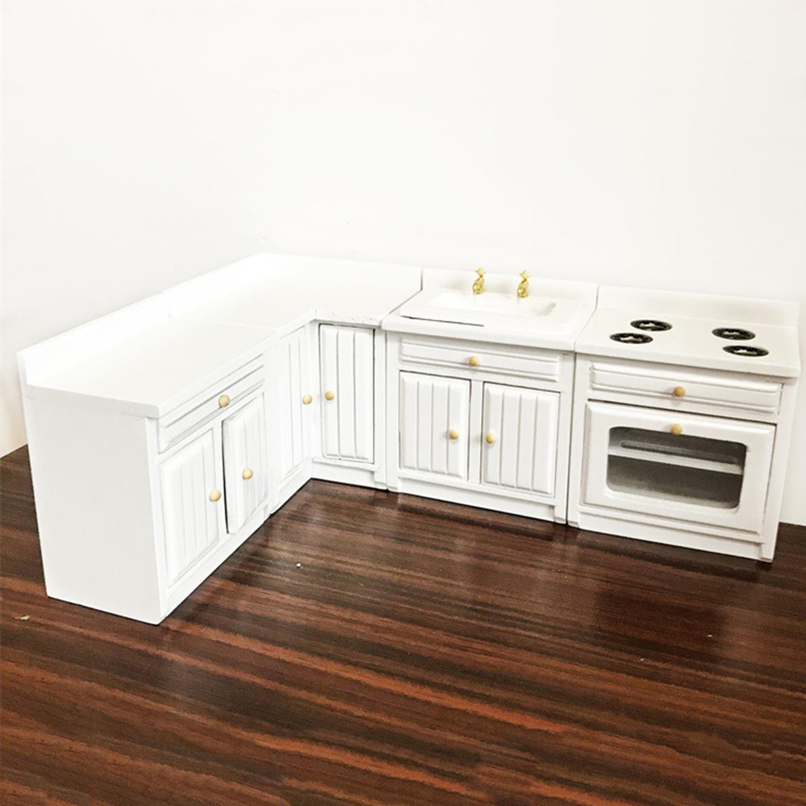 1/12 Scale Dolls House Miniature White Modern Kitchen Set Simulation Model