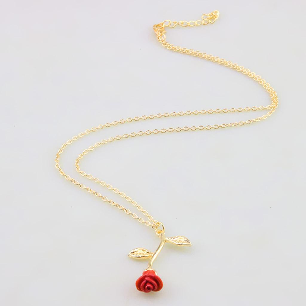 3D Rose Flower Pendant Necklace Red Rose Statement Necklace for Women Girls