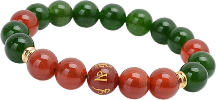 Vòng Tay Đá Cẩm Thạch Nephrite Mix Đá Mã Não Đỏ Tự Nhiên 10MM Gembank