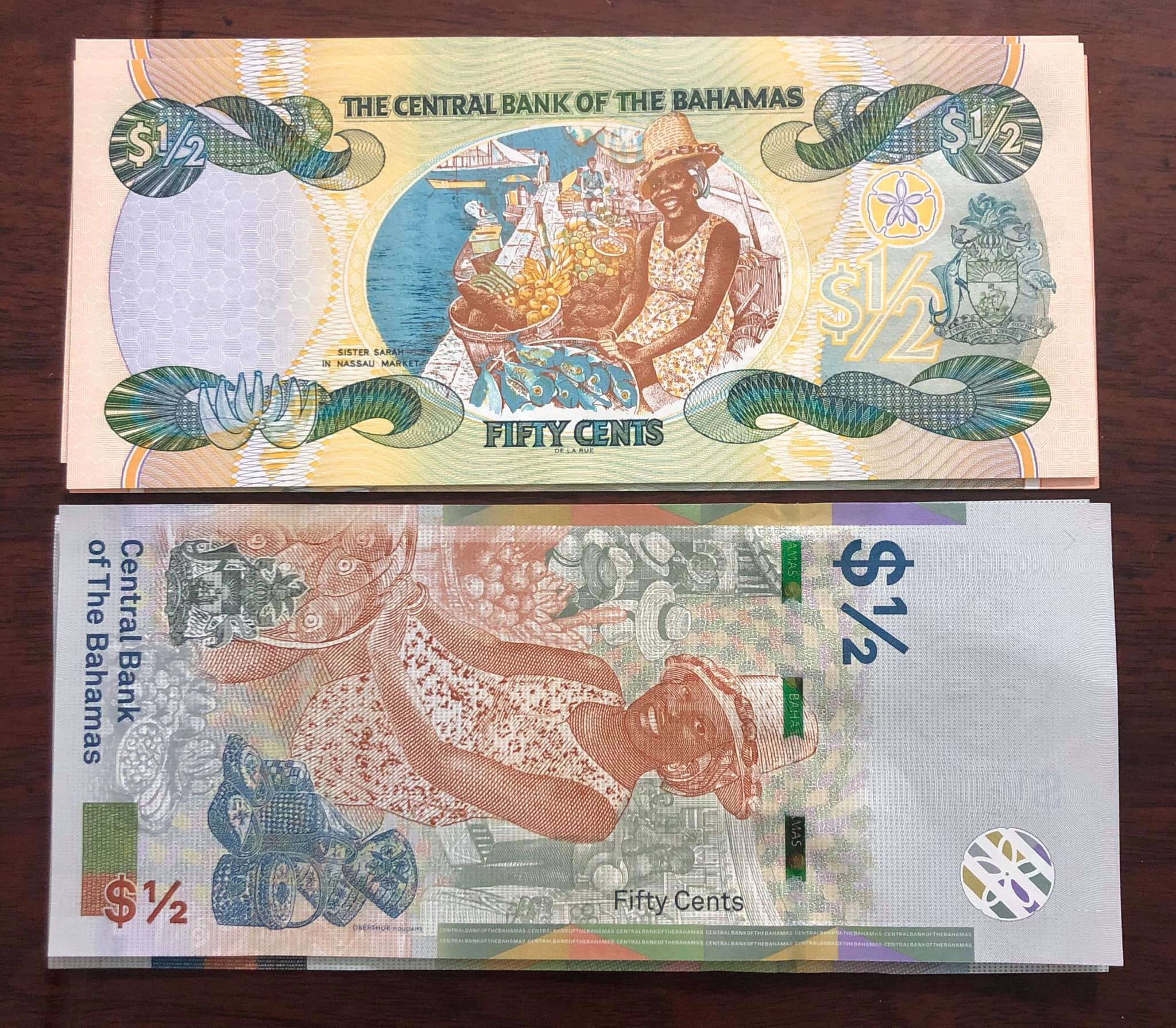 2 tờ tiền cổ Bahamas cùng mệnh giá lá 0.5 cent, đảo quốc xa xôi