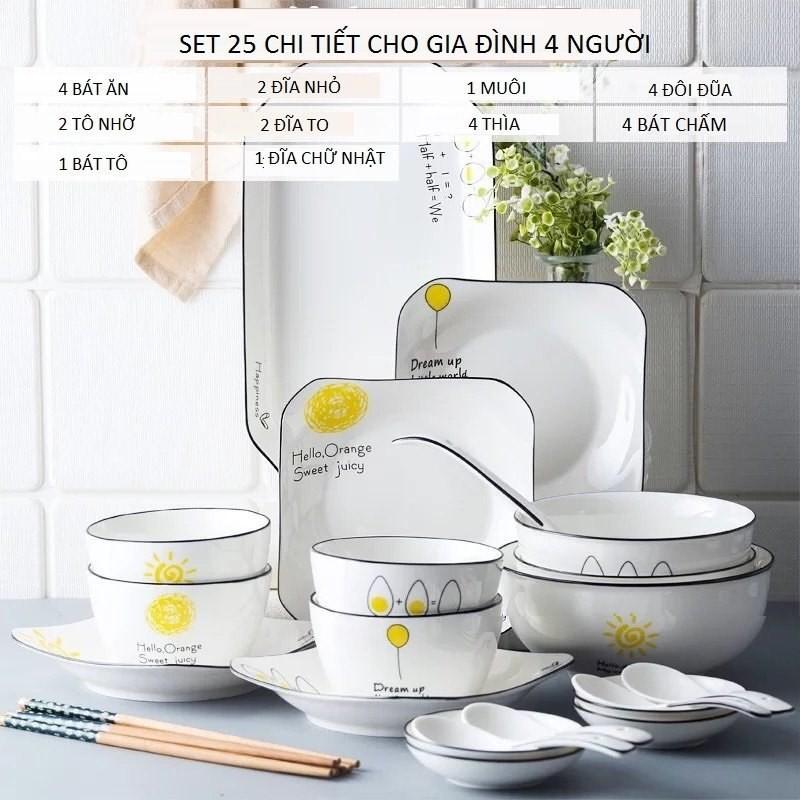 SET BÀN ĂN MẶT TRỜI 25 CHI TIẾT CHO GIA ĐÌNH 4 NGƯỜI