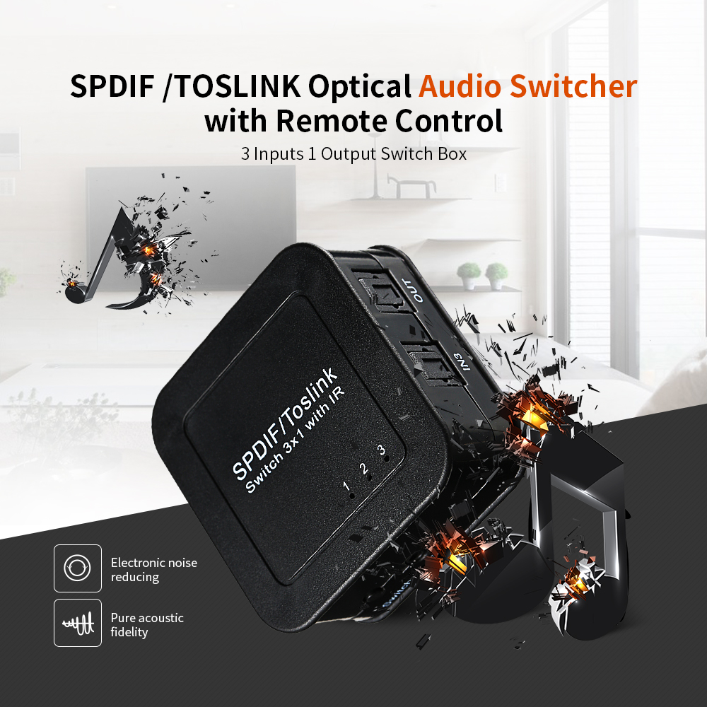 Bộ chuyển mạch âm thanh quang học SPDIF với hộp chuyển mạch kỹ thuật số TOSLINK điều khiển từ xa