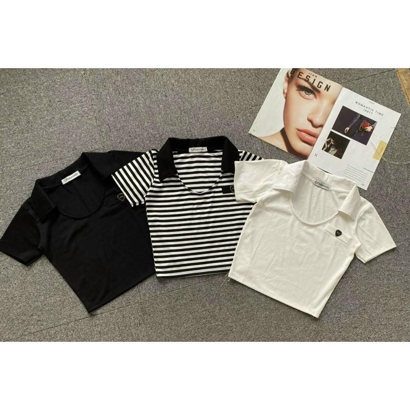 Áo croptop cổ bẻ mặc lên fom chuẩn mẫu hot 2021 ( 3 màu
