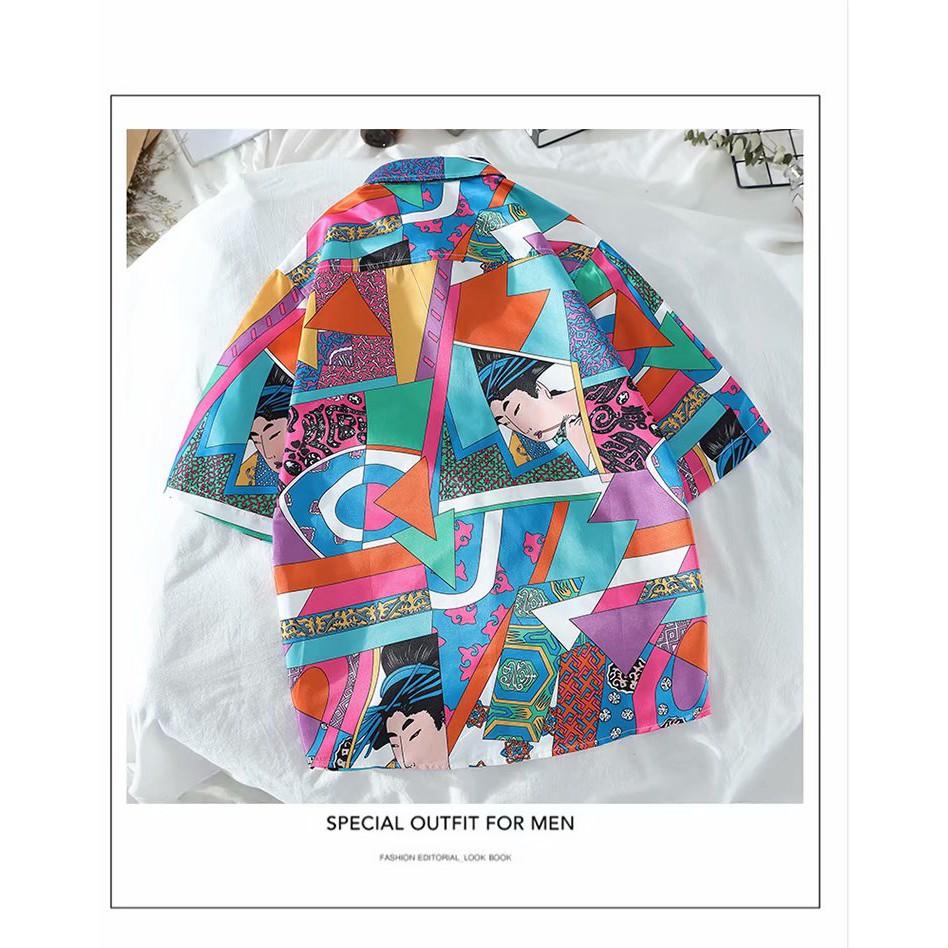 Áo sơ mi nam họa tiết hoa văn ngắn tay phong cách Hawaii