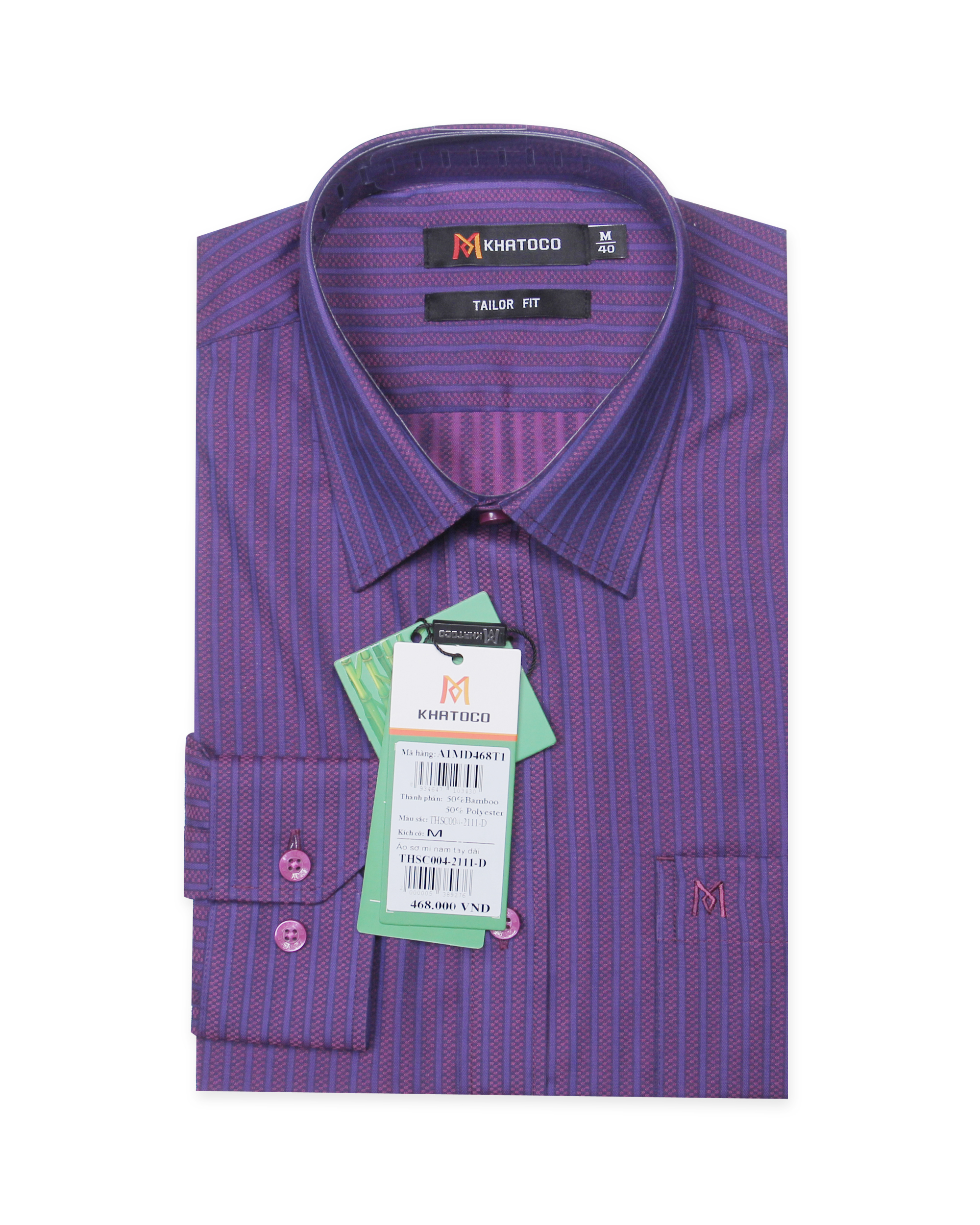 Áo sơ mi nam tay dài form tailor caro sọc tím Khatoco A1MD468T1- THSC004-2111-D