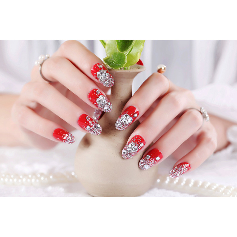 Móng tay giả nail thời trang đính đá - Bộ 24 móng