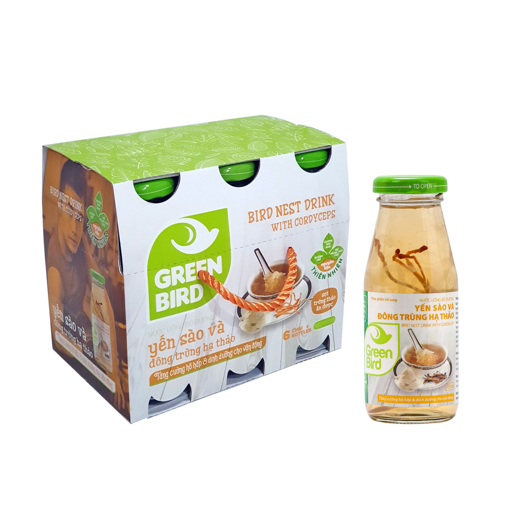 Lốc Green Bird - Nước Uống Bổ Dưỡng Yến Sào Và Đông Trùng Hạ Thảo - (6chai*185ml)