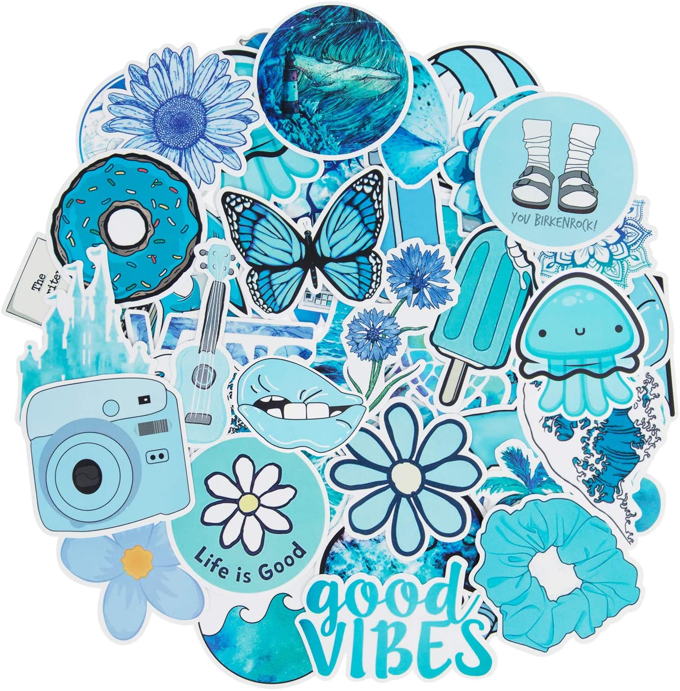 Set 30 Sticker chủ đề màu xanh ảnh ép lụa