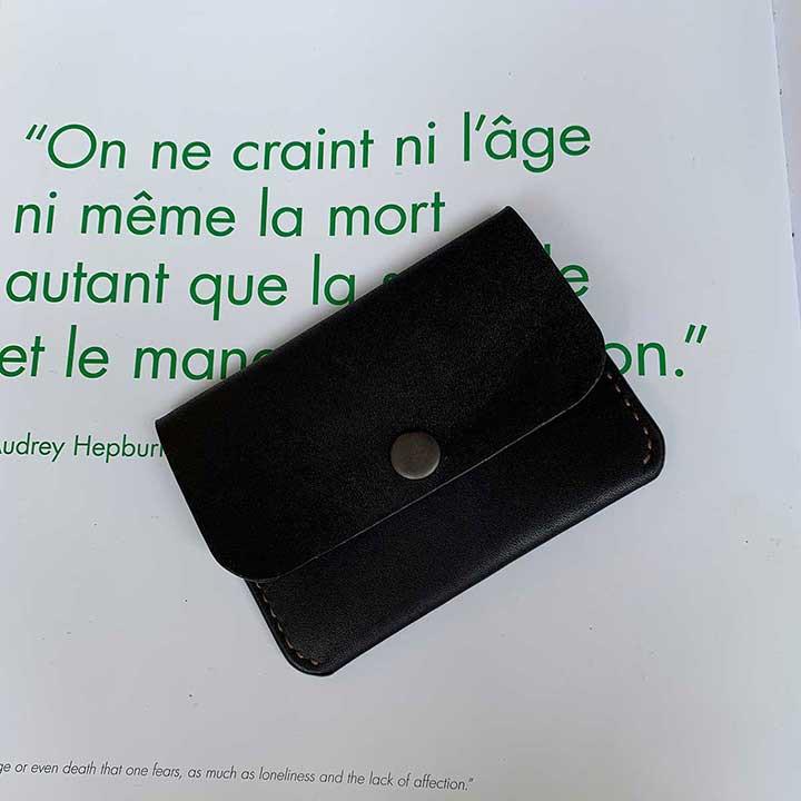 Bóp nữ - nhỏ gọn - đồ da thủ công - màu đen - da bò DT395