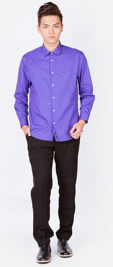 Áo sơ mi nam dài tay ALIGRO cổ bẻ dáng ôm body 100% chất cotton màu tím ALGS090